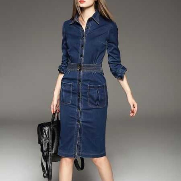 Elenyun Dresses & Skirts - NWT/NWOT Elenyun L/S Collared Denim Midi Dress